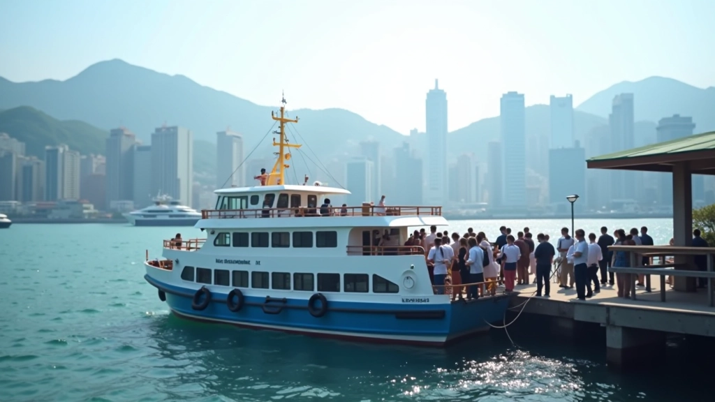 Lamma Island ferry terminal with boats docked and passengers boarding for travel from Hong Kong to the island