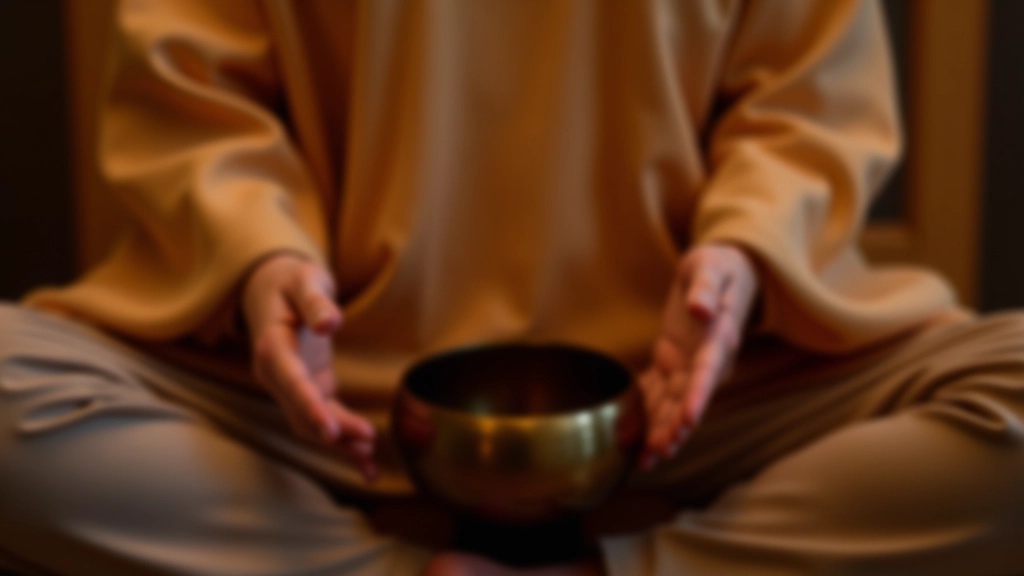 Hands skillfully playing a singing bowl with wooden mallet during meditation session