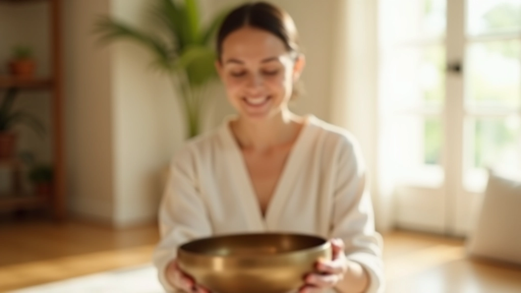 Sound healing practitioner using Tibetan singing bowls in acoustic meditation session